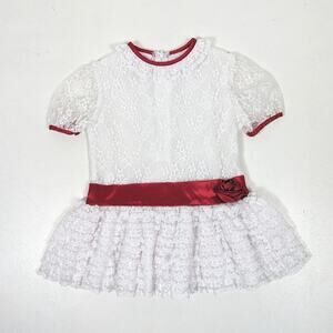Vintage Ribbons & Lace Dress Girls Size 18m White Lace Christmas Holiday